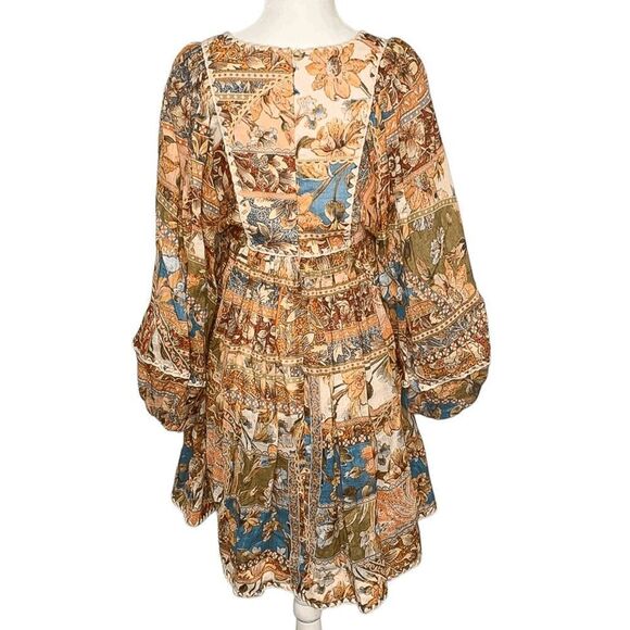 Zimmermann Chintz Billow Mini Dress Floral Crochet Long Sleeves Multi AU 0, US 4 - Picture 5 of 13